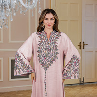 Robe Abaya Longue en Polyester Brodé de Cordes, Col en V, Style Ethnique Tribal, pour Femmes Musulmanes d'Arabie Saoudite, Vente en Gros pour Boutiques du Moyen-Orient