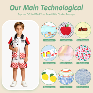 Ensemble 2 pièces d'été pour enfants : Haut à col imprimé voiture de course et short à ourlet à carreaux – Tenue de vacances pour garçons (vente en gros) - Product Image 3