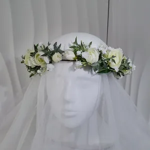 Bando motif bunga mawar untuk wanita, ikat kepala Led motif bunga mawar untuk pengantin perempuan