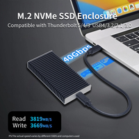 Thunderbolt 5 sarung SSD 40Gbps M.2 NVMe SSD, kandang NVMe kompatibel dengan TB5/USB4 untuk MacBook M1/M2 Pro/Max