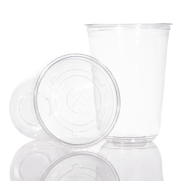 Eco Vriendelijke 6 8 10 12 Oz Transparante Wegwerp Plastic Cup Bubble Theekop Met Platte Deksels