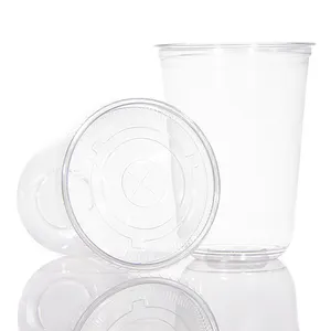Taza de té de burbujas con tapas planas, transparente, desechable, respetuosa con el medio ambiente, 6, 8, 10, 12 Oz
