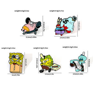 Pin de solapa de metal esmaltado al por mayor con diseños divertidos de dibujos animados de Bob Esponja, Patrick Star, Sr. Krabs y Squidward para ropa - Product Image 4