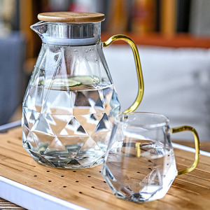 <span class=keywords><strong>Carafe</strong></span> en verre sans plomb ni chrome à motif losanges, avec poignée, grande capacité, style moderne, idéale pour les fêtes - Product Image 2