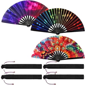 Holographic Festival <b>Bamboo</b> Clack Hand Fan Large Folding Rave Fan for Decorative Accessories for Music Festival Event Party - Product Image 1