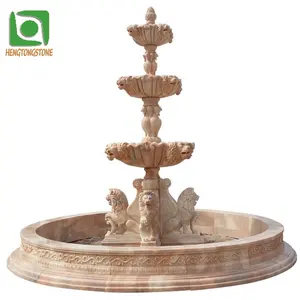 야외 정원 장식 골동품 자연 핑크 대리석 사자 동상 조각 물 분수