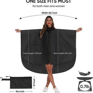 Poncho impermeable con capucha Woqi para adultos, negro, ligero, para viaje, para una sola persona, con bolsillos y cremalleras. - Product Image 3