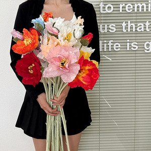 Artificial Poppy <b>Flowers</b> Flocked <b>Silk</b> High Simulation Wedding Home Decor Props - Product Image 1