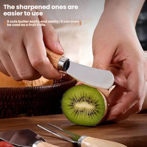 Stainless steel cheese <b>knife</b> with rubberized wooden handle household baking multi-functional kitchen utensil fork and <b>knife</b> <b>set</b> - Product Image 5