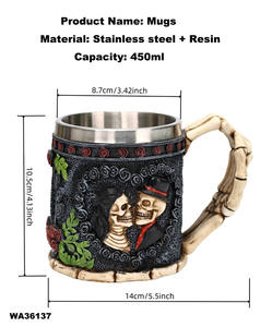 Halloween esqueleto fantasma <span class=keywords><strong>matrimonio</strong></span> taza creativa única fantasma tazas Acero inoxidable cerveza café resina 3D calavera pareja cerveza Steins - Product Image 2