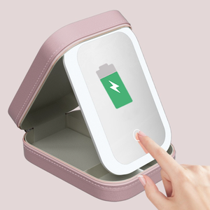 Organizzatore di <span class=keywords><strong>gioielli</strong></span> da viaggio <span class=keywords><strong>porta</strong></span> cosmetici in pelle PU portagioie da viaggio regolabile tricolore luci LED specchio per il trucco - Product Image 4