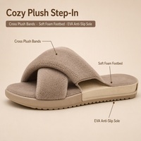 Chaussons en peluche à bandes croisées pour femmes, semelle intérieure en mousse souple, chaussures d'intérieur en EVA