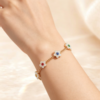 JINSEO Damen Old Money Fünf-Blumen-Charm-Armband 18K Vergoldet 925 Silber Kubisches Zirkonia Luxus-Geschenk Schmuck Boutique Klein