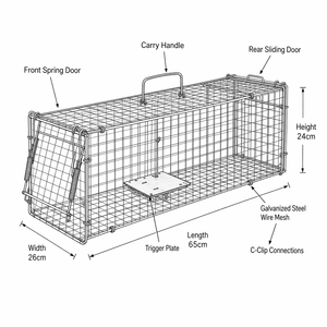 Piège à animaux vivants de 65 cm - Cage pliable en acier galvanisé pour attraper et libérer chats, ratons laveurs, renards, avec poignée de transport portable - Product Image 2