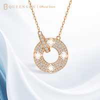 Collier trèfle à quatre feuilles entrelacé en or 18 carats avec diamant de laboratoire pour femme, chaîne claviculaire double face à anneau unique