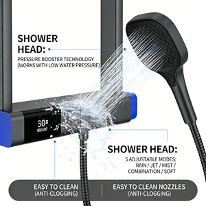 Ensemble de robinets de bain et de douche encastrés dans le mur Robinets mitigeurs en laiton chaud et froid 4 fonctions LED Système de douche à effet pluie pour spa - Product Image 3