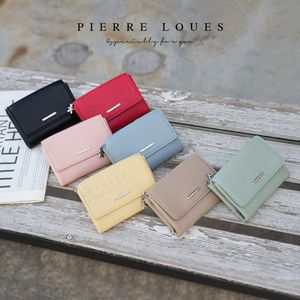 Cartera plegable para mujer Pierre Loues, monedero de 5 pulgadas con cremallera y ranuras para tarjetas, color sólido, ecológica - Product Image 1