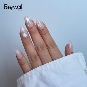 Easywell, venta al por mayor, 30 piezas, puntas cortas <span class=keywords><strong>de</strong></span> gel suave <span class=keywords><strong>de</strong></span> <span class=keywords><strong>almendra</strong></span>, diseño personalizado, estrella <span class=keywords><strong>de</strong></span> mar y conchas, uñas hechas a mano, prensa <span class=keywords><strong>de</strong></span> alta calidad - Product Image 1