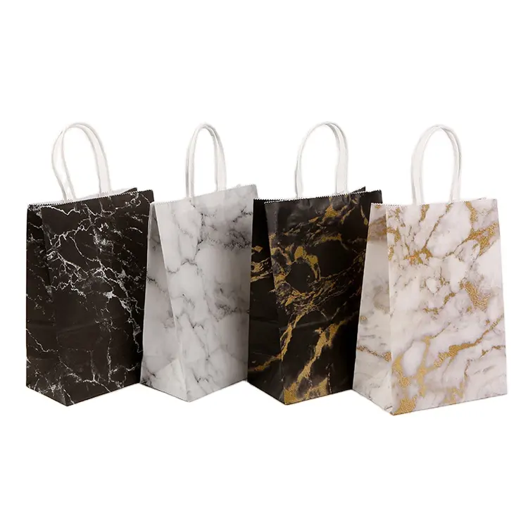 Fashion Style High Quality Durable Custom Printed Luxury Craft Marble Paper Bags