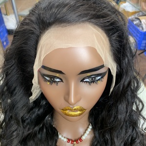 Perruque de cheveux humains vierges bruts de qualité 12A, ondulations profondes lâches, avec dentelle frontale transparente 13x4, prête à être expédiée, pour coiffures noires - Product Image 3