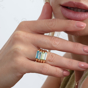 Gemnel New Arrivals <strong>Rings</strong> Jewelry Women 14K Gold Plated baguette <strong>Peridot</strong> 925 Silver Birthstone Signet <strong>Rings</strong> - Product Image 2