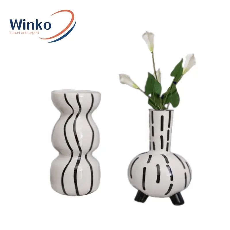 Ins kreative Hand malerei Vase Keramik schwarz und weiß handgemachte Retro Kunst Dekor Blume Porzellan Arrangement Vasen