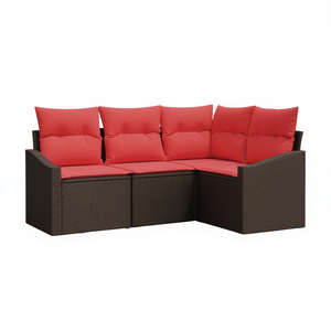 Ensemble de canapés de patio en polyrotin marron avec coussins, mobilier d'extérieur, sièges pour 4 personnes, design contemporain - Product Image 1