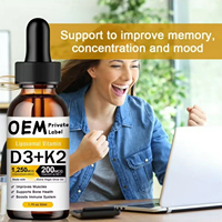 Suplemento de Vitamina D3 K2 OEM, Gotas Líquidas de Vitamina D3 K2 con Aceite de Oliva Virgen Extra, Favorece la Salud Ósea
