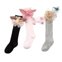 Çocuk bebek kız çorap diz yüksek çiçek yaylar prenses çorap sevimli uzun tüp çizme çorap