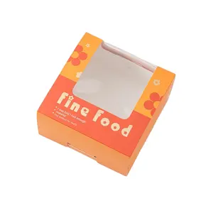 Boîte en papier rouge orange recyclable personnalisée avec vitrine transparente pour biscuit, chocolat, muffins, gâteau, tarte, rouleau suisse