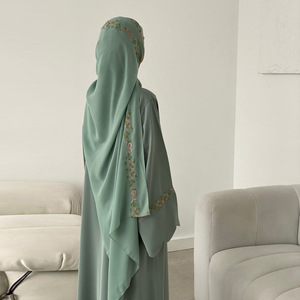 Abito da Donna Musulmano Sharut <span class=keywords><strong>Abbigliamento</strong></span> Islamico <span class=keywords><strong>Turchia</strong></span> Eid Ramadan Modesto Abaya Kimono con Fiocco e Ricamo in Nida Dubai Abaya 2025 - Product Image 4