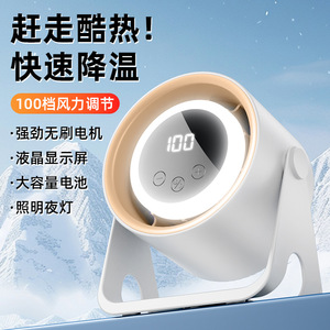 Portable Desk Fan With Light 100 Speed Settings Brushless Motor USB Rechargeable For Home Dormitory Use - Product Image 1