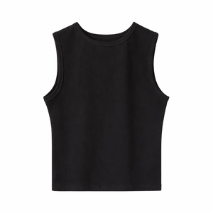 Débardeur court basique en coton tricoté pour femme, coupe ajustée, col rond, sans manches, couleur unie, <span class=keywords><strong>grande</strong></span> <span class=keywords><strong>taille</strong></span>, avec logo personnalisé - Product Image 1