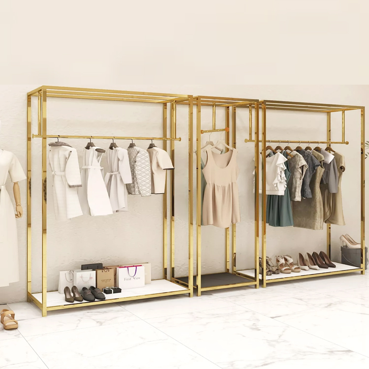 Benutzer definierte Gold Edelstahl Kleider ständer Bekleidung Kleidungs stück Display Rack Kleidung Metall Gold Kleider ständer