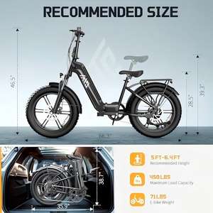 Vélo électrique pliable TST 20"x4.0 avec pneus larges, freins hydrauliques, moteur arrière 750W, batterie lithium 48V15A, autonomie 70km, vélo de ville - Product Image 3