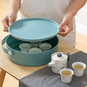 Blue And Pink <b>Plastic</b> Serving <b>Tray</b> With Handle Divided Sections For Snacks And Fruits Residential Use - Product Image 4