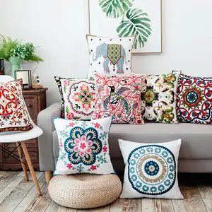JY-funda de almohada de algodón bordada, sofá personalizado de flores, bohemio, decorativa, 18x18