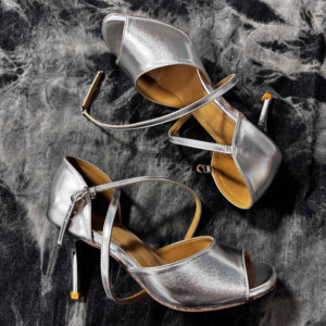 Scarpe da Ballo da Tango Argentino Professionali da Donna con Tacco da 8.5cm Placcato in Metallo, Suola Rigida in Pelle Bovina, Colore Argento - Product Image 5