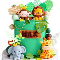 Set Hiasan Kue Safari Hutan Dekorasi Kue Selamat Ulang Tahun Singa Gajah Jerapah Monyet Perlengkapan Pesta Hewan Dekorasi Kue