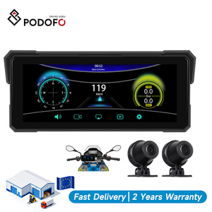 กล้องติดรถมอเตอร์ไซค์ Podofo ขนาด 8.1 นิ้ว แบบพกพา รองรับ Wireless Carplay และ Android Auto พร้อมกล้องหน้า-หลัง ตรวจจับแรงดัน ระบบ Autoradio วิทยุติดรถยนต์ - Product Image 1