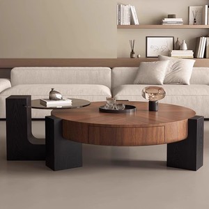 Mesa de centro de nogal antigua de diseñador italiano, combinación de madera de alto nivel de lujo para sala de estar minimalista para el hogar - Product Image 3