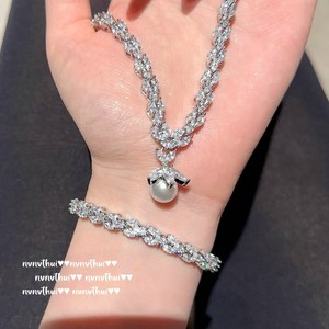 Vapevine stile Vintage placcato in oro 18K Set in ottone frizzante orecchio di <span class=keywords><strong>acqua</strong></span> goccia di pietre preziose collana di perle petalo zircone rame - Product Image 4