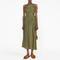 Robe longue en lin et coton pour femmes, vêtement d'été de haute qualité, sans manches, découpé, froncé, dos nu, décontracté