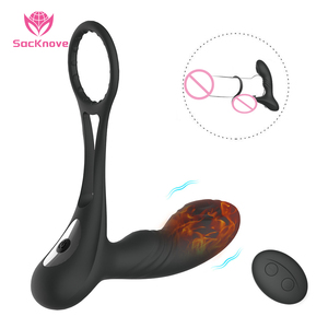 SacKnove Nouveauté Anneaux péniens chauffants portables à 10 fréquences pour hommes, double anneau, gode, masseur <span class=keywords><strong>de</strong></span> prostate, jouets sexuels anaux pour hommes - Product Image 1