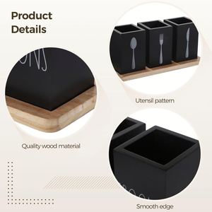 Farmhouse Rectangle Wooden 3-Compartment Cutlery Holder Caddy with Wood Base <b>for</b> <b>Kitchen</b> <b>Storage</b> - Product Image 4