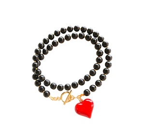 Elegante <span class=keywords><strong>Collana</strong></span> con Perline Rosse <span class=keywords><strong>e</strong></span> Ciondolo a Cuore Dorato, Trendy <span class=keywords><strong>e</strong></span> Chic, con Imitazione <span class=keywords><strong>di</strong></span> <span class=keywords><strong>Diamanti</strong></span> <span class=keywords><strong>e</strong></span> <span class=keywords><strong>Perle</strong></span>, Choker - Product Image 3