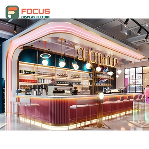 เคาน์เตอร์บริการกาแฟดีไซน์สร้างสรรค์ พร้อมชั้นวางเครื่องปรุงรส ลายไม้โอ๊ค สำหรับร้านกาแฟ - Product Image 2