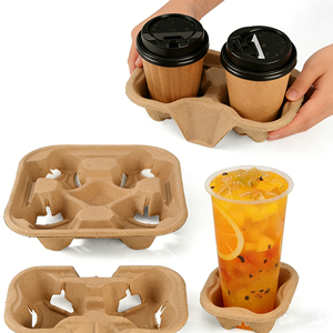 재활용 가능한 테이크아웃 2 4컵 캐리어 일회용 클립온 유틸리티 커피 음료 컵 종이 펄프 섬유 홀더 트레이 8-32온스용 - Product Image 1