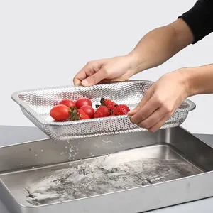 A la venta Metal Acero inoxidable Fruta Limpieza Tazón Tamiz Escurridor Cesta de frutas Colador de alimentos