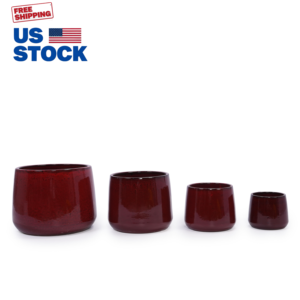 Livraison gratuite depuis les États-Unis, livraison rapide en 3 jours, pot de fleurs en céramique rouge fait main, lot de 4, écologique, pour extérieur et jardin - Product Image 1